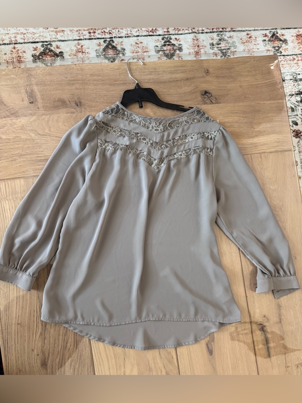 Gaharu Tan Lace Yoke Long Sleeve Blouse - Size Small - Neutral Boho
